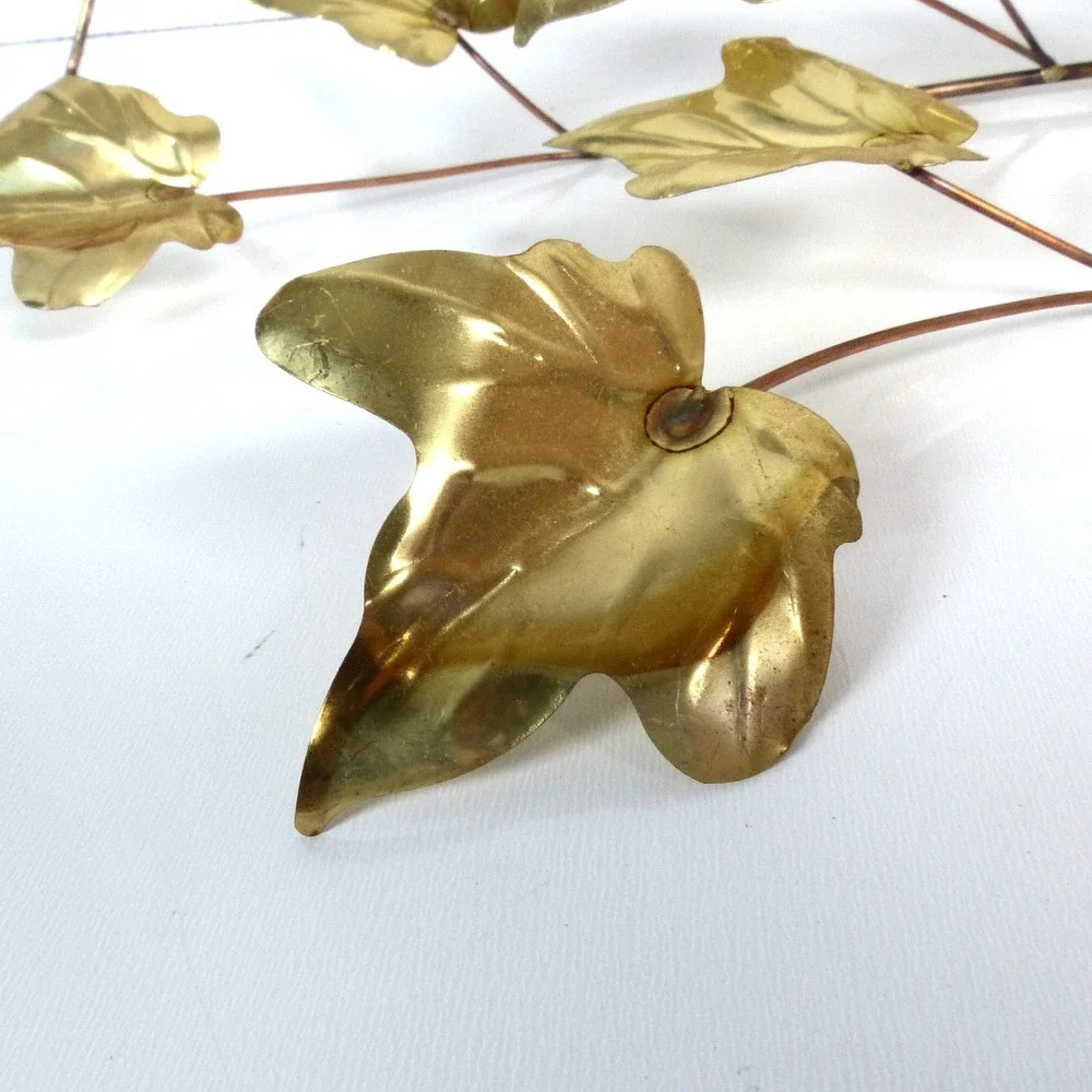 Home Interiors Vintage Ivy Leaf Branch Brass Gold Toned Metal Wall Decor 2 Piece